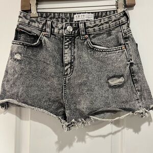 Dark Grey/Black Wash Denim Shorts w/Rips